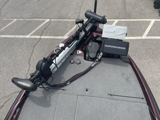 Slide: The Image of 2020 Bass Cat Cougar FTD boat deck with Garmin and Humminbird electronics. - 7