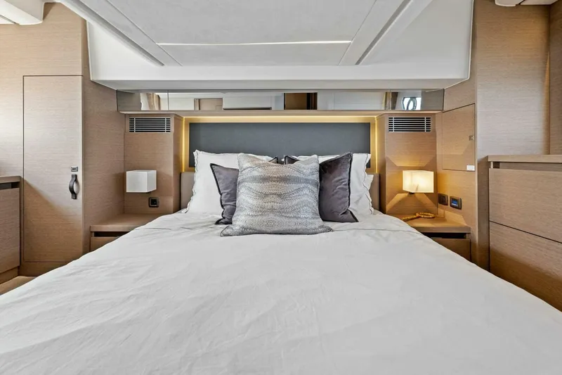Slide: The Image of Luxurious bedroom interior of 2023 Prestige 460 Flybridge yacht with modern design. - 22