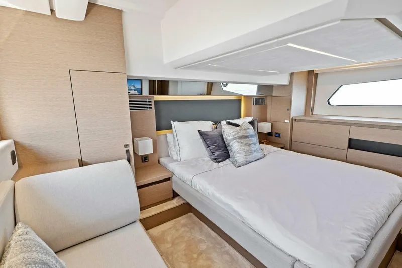 Slide: The Image of Luxurious bedroom interior of 2023 Prestige 460 Flybridge yacht with modern design. - 25