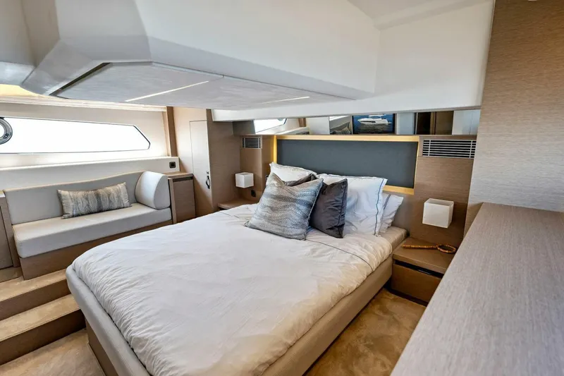 Slide: The Image of Luxurious bedroom interior of 2023 Prestige 460 Flybridge yacht. - 26
