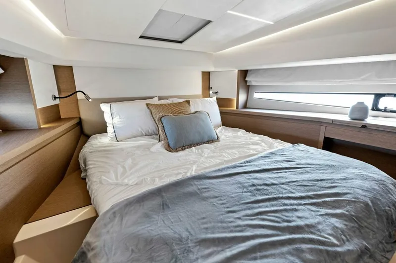 Slide: The Image of Luxurious bedroom interior of 2023 Prestige 460 Flybridge yacht with modern design. - 33