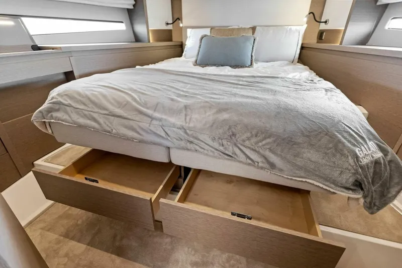 Slide: The Image of Luxurious bedroom with storage drawers in 2023 Prestige 460 Flybridge yacht. - 38
