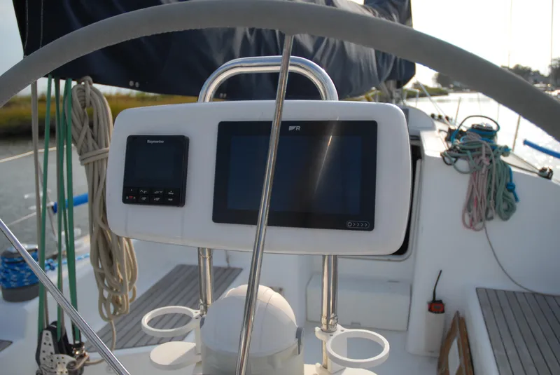 Slide: The Image of Beneteau 36.7 sailboat cockpit with navigation instruments, 2003 model. - 18
