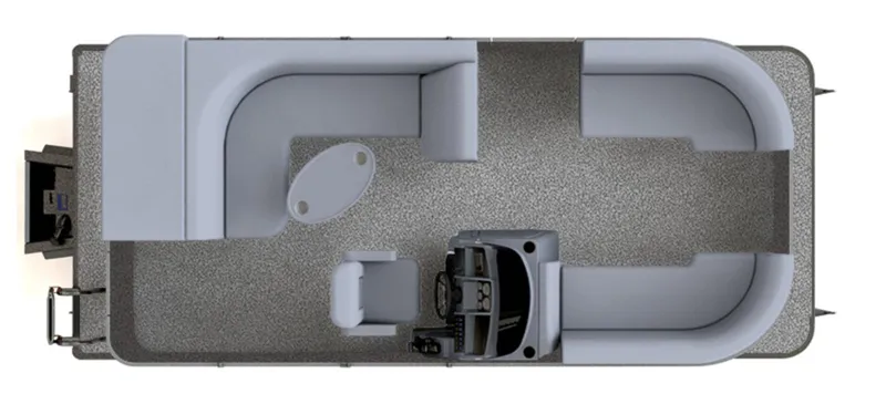 Slide: The Image of 2025 Sylvan Mirage 820 Cruise boat interior layout, featuring spacious seating and helm station. - 2
