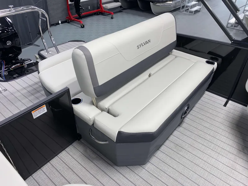 Slide: The Image of 2025 Sylvan Mirage X3 CLZ DH Tritoon interior seating with cup holders. - 5