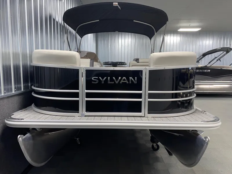 Slide: The Image of 2025 Sylvan Mirage 8520 Party Fish pontoon boat in showroom. - 18