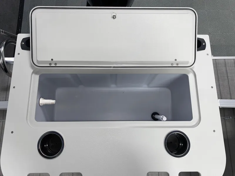 Slide: The Image of Open storage compartment on 2025 Sylvan Mirage 8520 Party Fish boat. - 7
