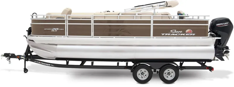 Slide: The Image of 2025 Sun Tracker SportFish 20 DLX pontoon boat on trailer, side view. - 6