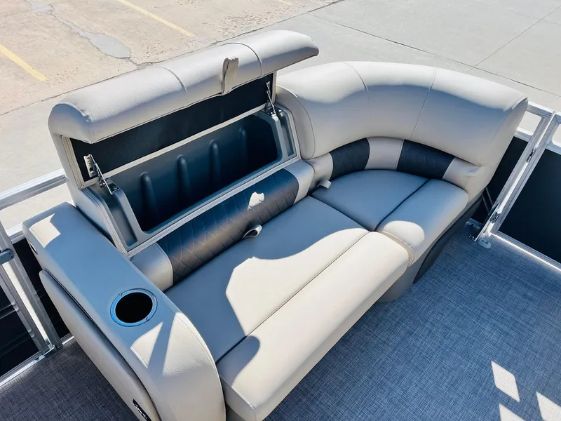 Slide: The Image of 2025 Sun Tracker Party Barge 22 RF XP3 seating with storage and cup holder. - 14