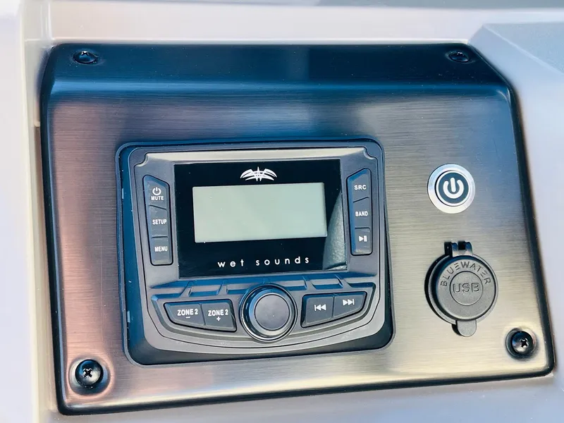 Slide: The Image of Control panel of 2025 Sun Tracker Party Barge 22 RF XP3 with Wet Sounds audio system. - 32