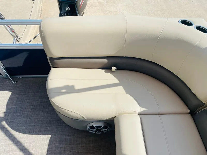 Slide: The Image of 2025 Sun Tracker Bass Buggy 16 XL Select pontoon boat seating area. - 18