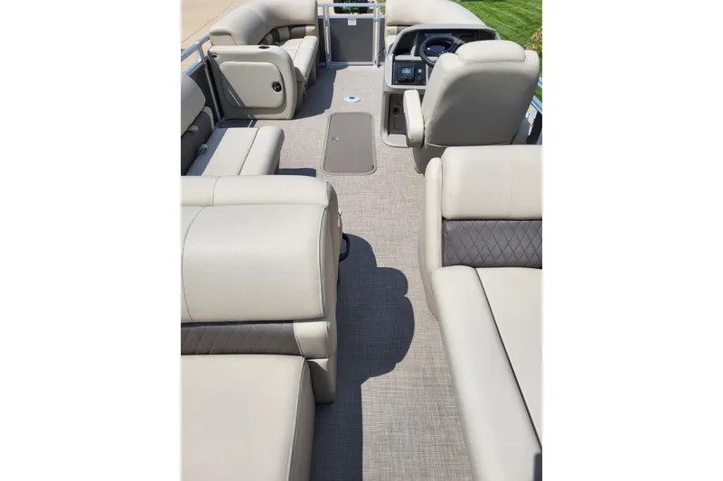 Slide: The Image of 2025 Sun Tracker Party Barge 22 RF XP3 interior with spacious seating and modern design. - 2
