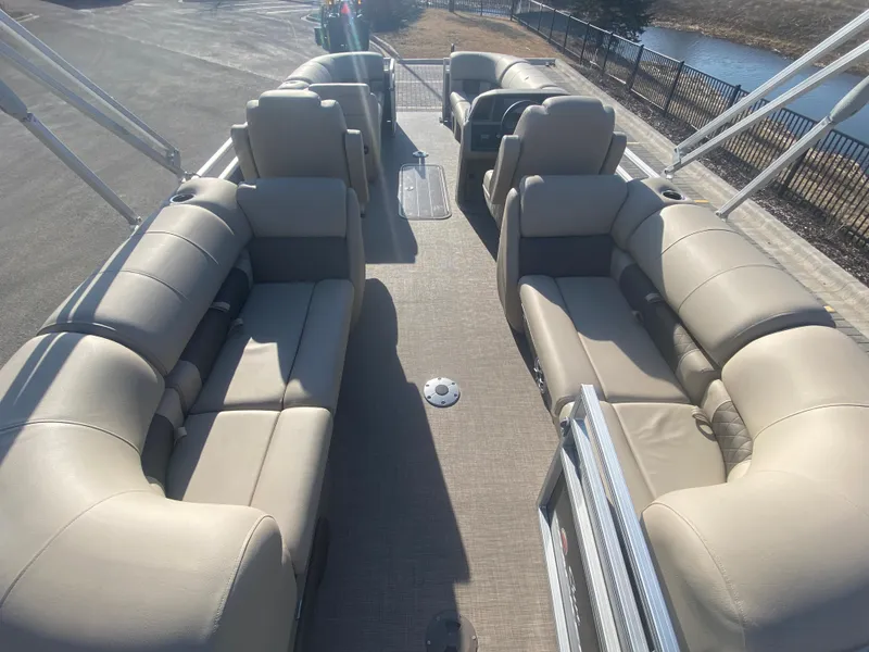 Slide: The Image of 2025 Sun Tracker Party Barge 22 XP3 with spacious seating and modern design. - 6