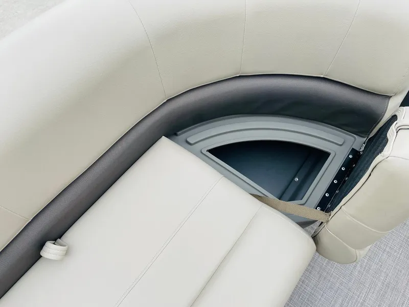 Slide: The Image of 2025 Sun Tracker Party Barge 18 DLX seating with hidden storage compartment. - 12