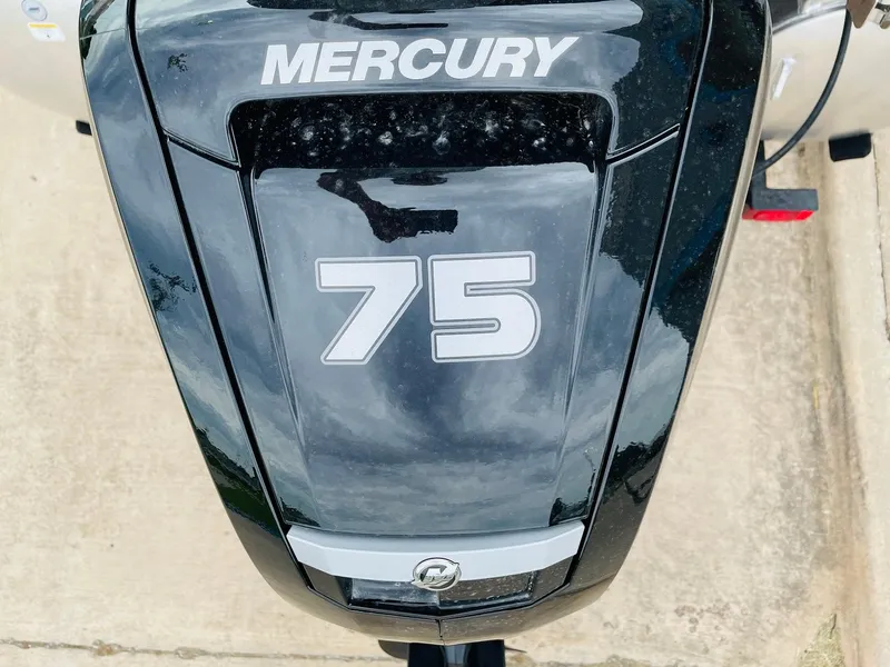 Slide: The Image of Mercury 75 horsepower outboard motor on 2025 Sun Tracker Party Barge 18 DLX. - 29