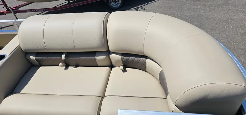 Slide: The Image of 2025 Sun Tracker Party Barge 22 RF XP3 beige seating, outdoor view. - 8