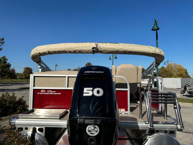 Slide: The Image of 2025 Sun Tracker Bass Buggy 16 XL Select pontoon boat with Mercury 50 engine. - 6