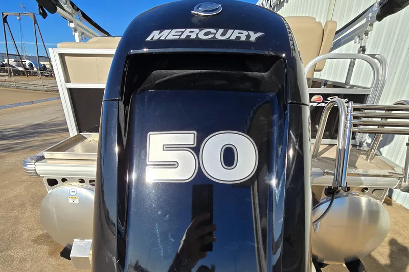 Slide: The Image of 2025 Sun Tracker Party Barge 16 DLX with Mercury 50 HP outboard engine. - 8