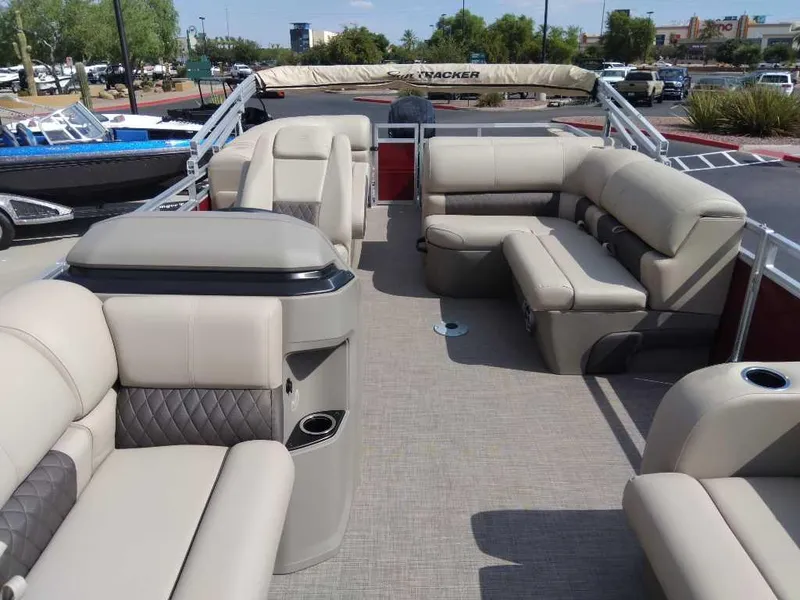Slide: The Image of 2025 Sun Tracker Party Barge 22 RF DLX with spacious seating and modern design. - 3