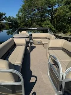 Slide: The Image of 2025 Sun Tracker Party Barge 18 DLX pontoon boat with spacious seating. - 4