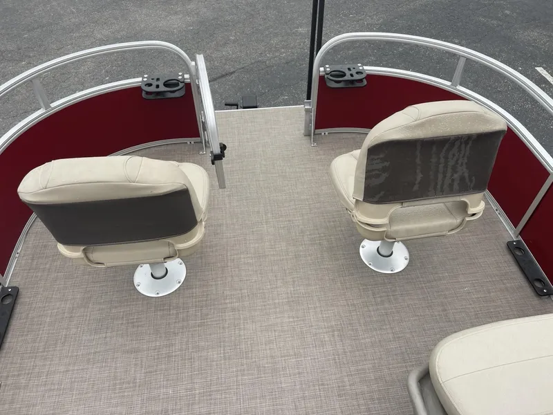Slide: The Image of 2025 Sun Tracker Bass Buggy 16 XL Select boat seats and deck view. - 11