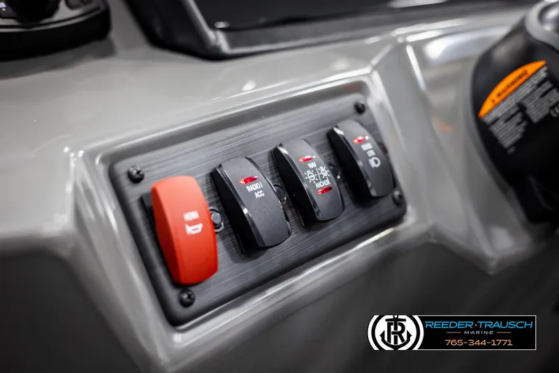 Slide: The Image of Control panel of 2025 Bennington 21 SSBSE boat with labeled switches. - 27