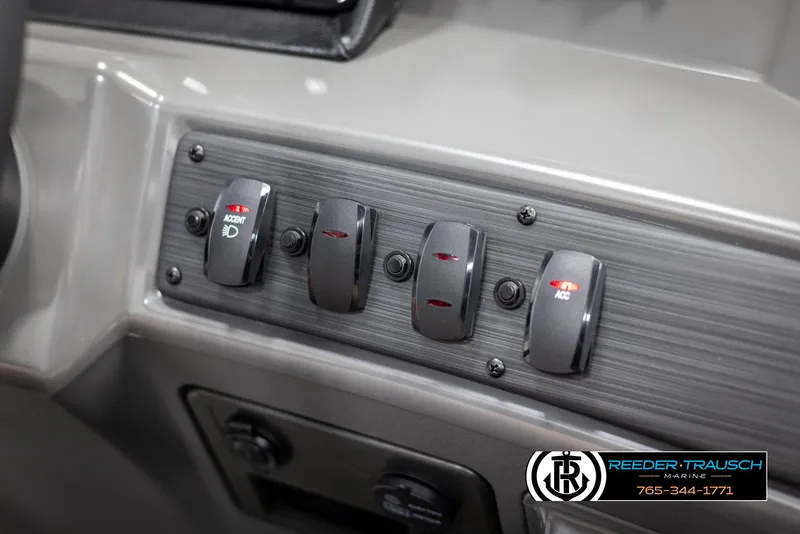 Slide: The Image of Control panel of 2025 Bennington 21 SSBSE boat with labeled switches. - 31
