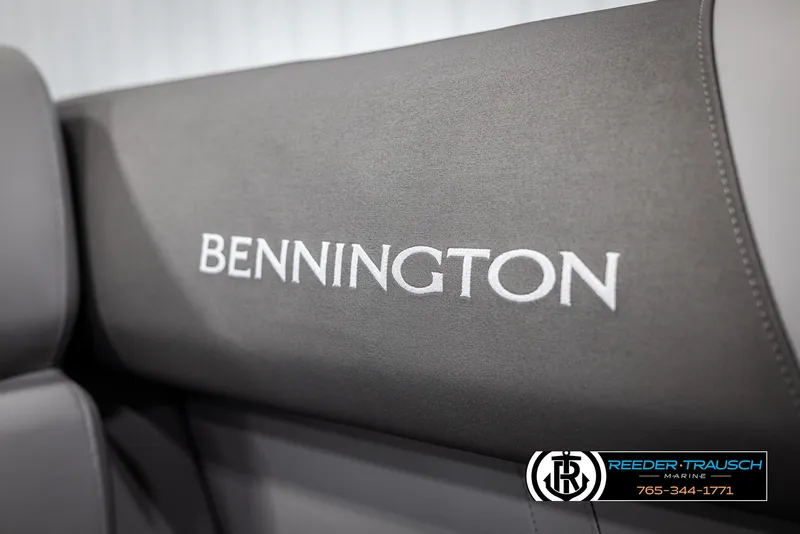 Slide: The Image of Bennington 21 SSBSE 2025 boat seat with logo, Reeder-Trausch Marine branding. - 35