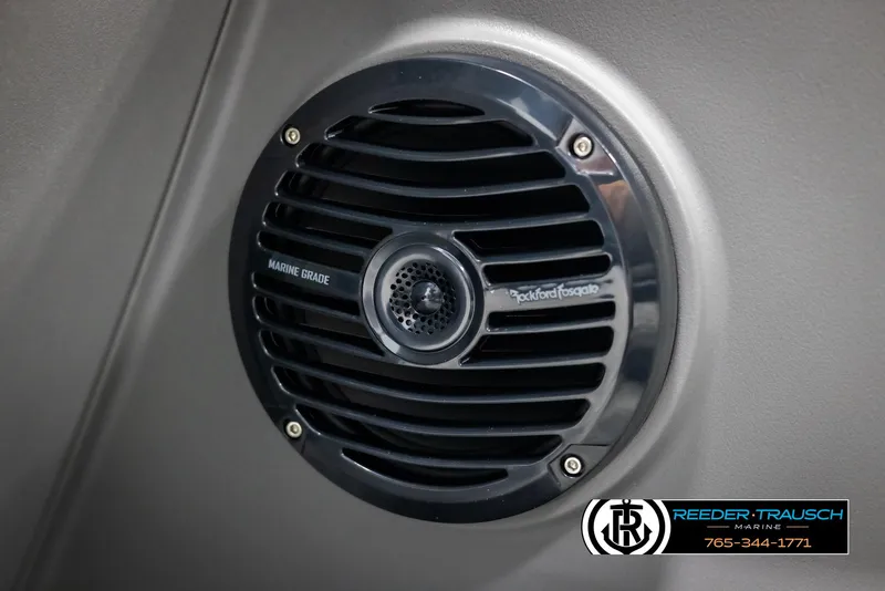 Slide: The Image of Marine-grade speaker on 2025 Bennington 21 SSBSE boat, featuring Rockford Fosgate design. - 41
