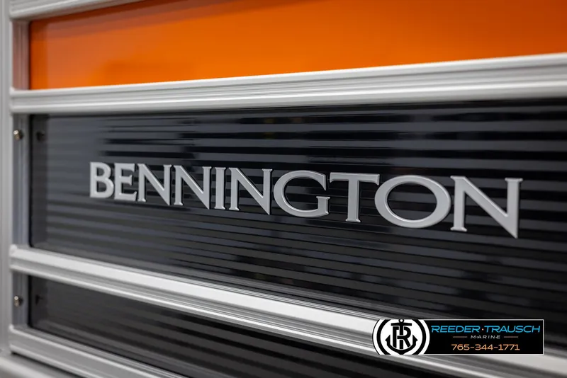 Slide: The Image of 2025 Bennington 21 SSBSE boat logo with orange and black background. - 46