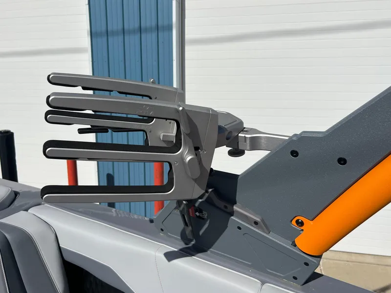 Slide: The Image of 2023 Malibu Wake Setter LSV 22 boat rack detail, featuring sleek metal design. - 29