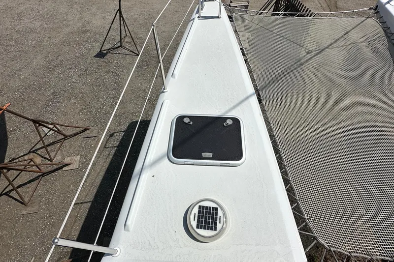 Slide: The Image of Kelsall 38ma 2019 catamaran deck with hatch and netting, viewed from above. - 18