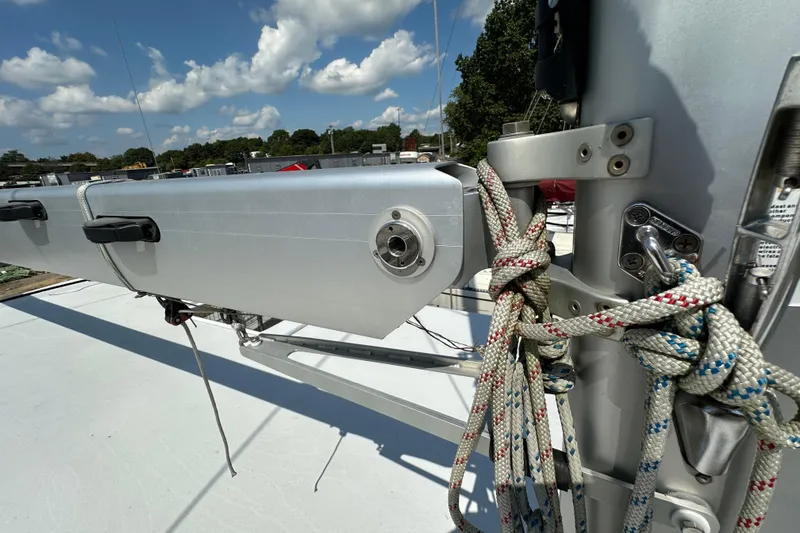 Slide: The Image of Close-up of a 2019 Kelsall 38ma sailboat mast with rigging and ropes. - 26