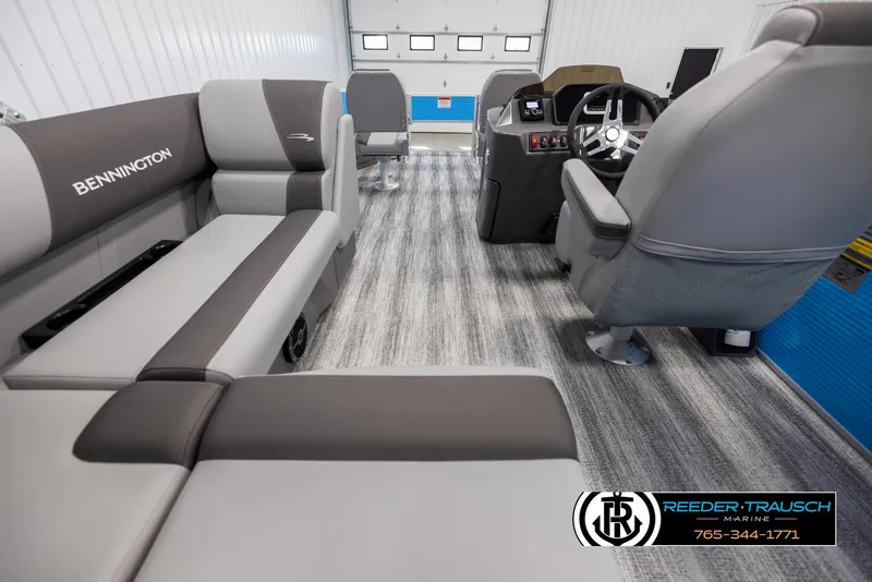 Slide: The Image of Interior of 2025 Bennington 16 SFSE boat with modern seating and steering console. - 15