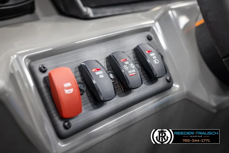 Slide: The Image of Control panel of 2025 Bennington 16 SFSE boat with labeled switches. - 25