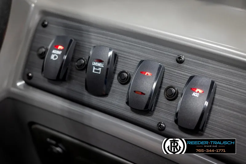 Slide: The Image of Control panel of 2025 Bennington 16 SFSE boat with labeled switches. - 28