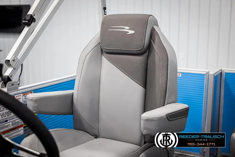 Slide: The Image of 2025 Bennington 16 SFSE boat seat with armrests, featuring gray upholstery. - 30