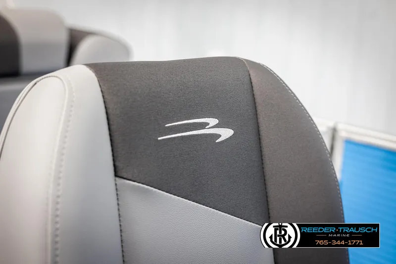 Slide: The Image of 2025 Bennington 16 SFSE boat seat with logo, featuring sleek gray and black design. - 32