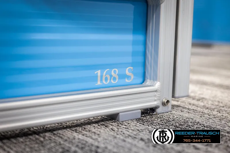 Slide: The Image of Close-up of Bennington 16 SFSE 2025 boat detail with "168 S" marking. - 42