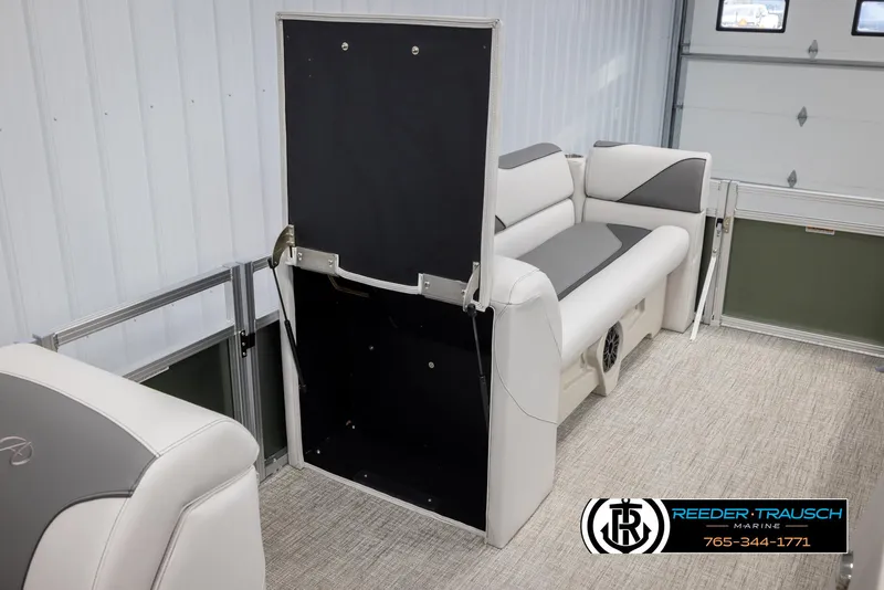 Slide: The Image of 2025 Avalon VENT CRB boat interior with foldable seating and modern design. - 22