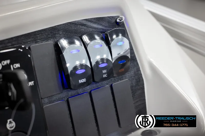 Slide: The Image of Control panel of 2025 Avalon VENT CRB boat with illuminated switches. - 35