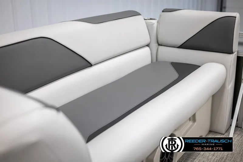 Slide: The Image of 2025 Avalon VENT CRB boat seat with gray and white upholstery. - 37