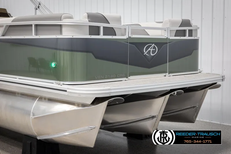 Slide: The Image of Avalon VENT CRB 2025 pontoon boat with sleek design and modern features. - 5