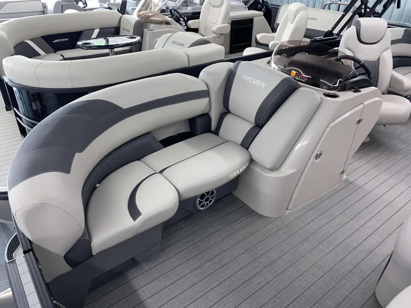 Slide: The Image of Luxurious 2025 Sylvan L1 LZ boat interior with plush seating and modern design. - 14