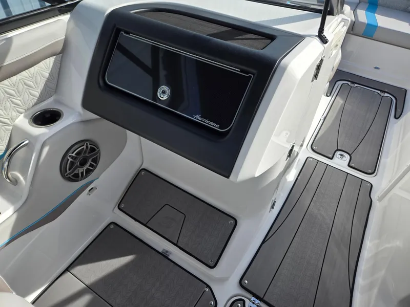 Slide: The Image of 2025 Hurricane SunDeck 2600 OB interior with sleek design and modern features. - 21