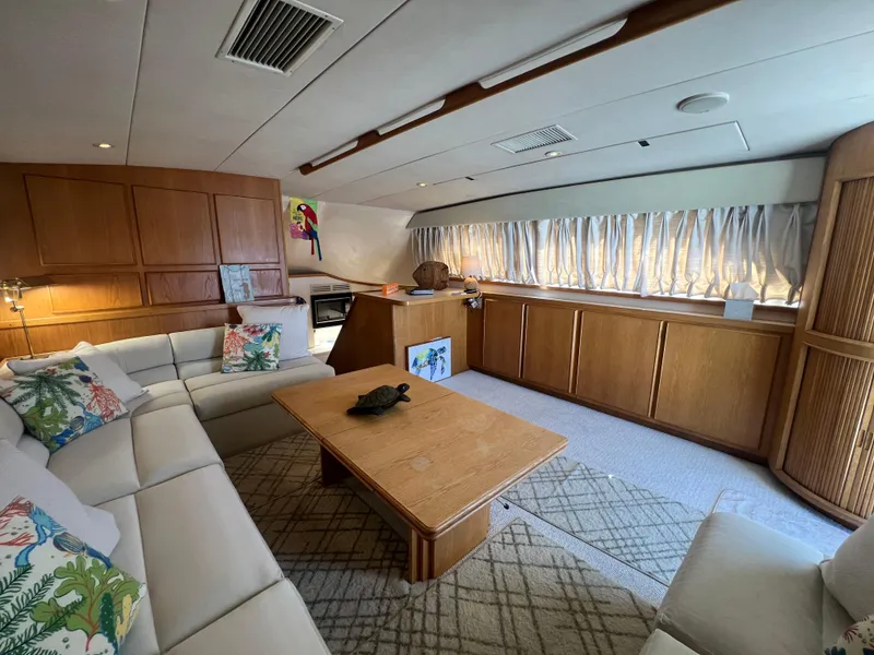 Slide: The Image of Luxurious interior of 1989 Bertram 50 Convertible yacht with elegant furnishings. - 15