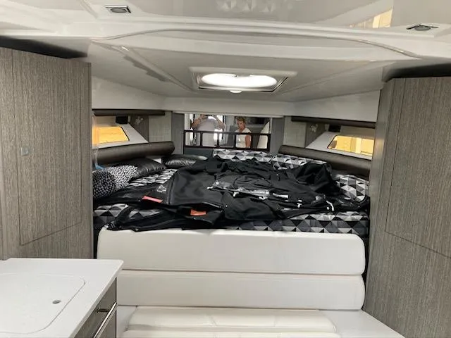 Slide: The Image of Interior cabin of 2020 Monterey 345 SY yacht with bed and modern furnishings. - 35