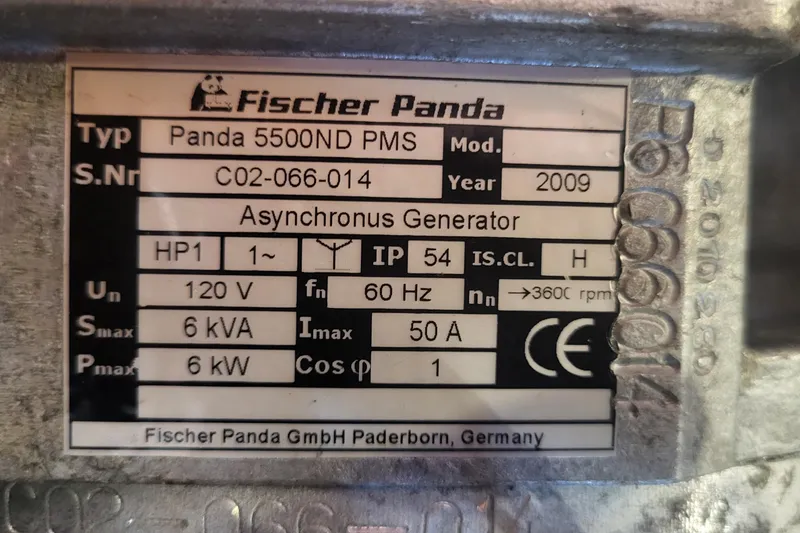Slide: The Image of Fischer Panda 5500ND PMS generator label, 2009 model, 6 kVA, 120V, 60Hz. - 17