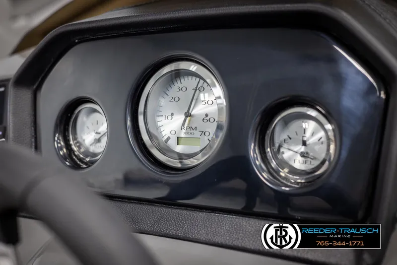 Slide: The Image of Dashboard of 2025 Bennington 21 SLSE boat with RPM and fuel gauges. - 31