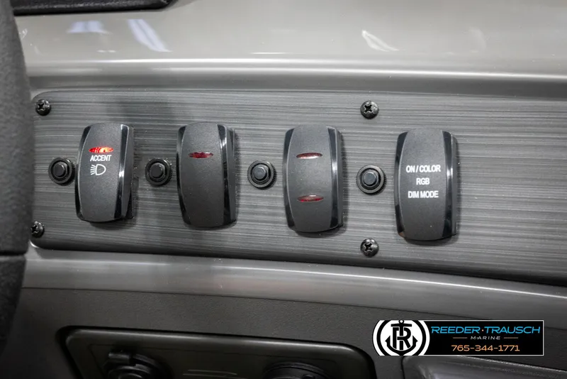 Slide: The Image of Control panel of 2025 Bennington 21 SLSE with accent and RGB lighting switches. - 33